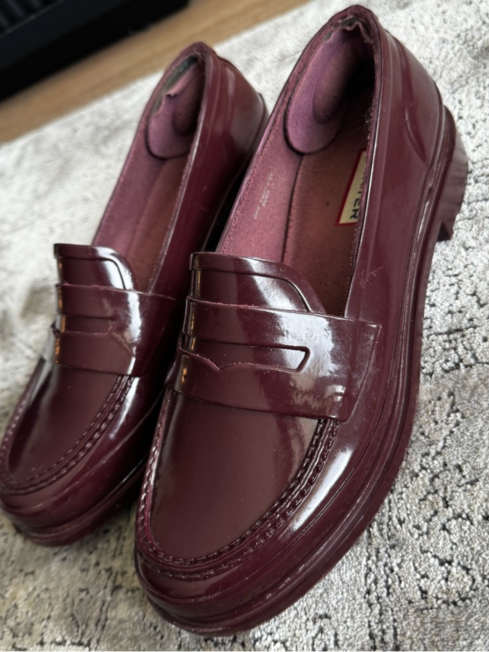 Hunter Women's Burgundy Patent Penny Loafers
